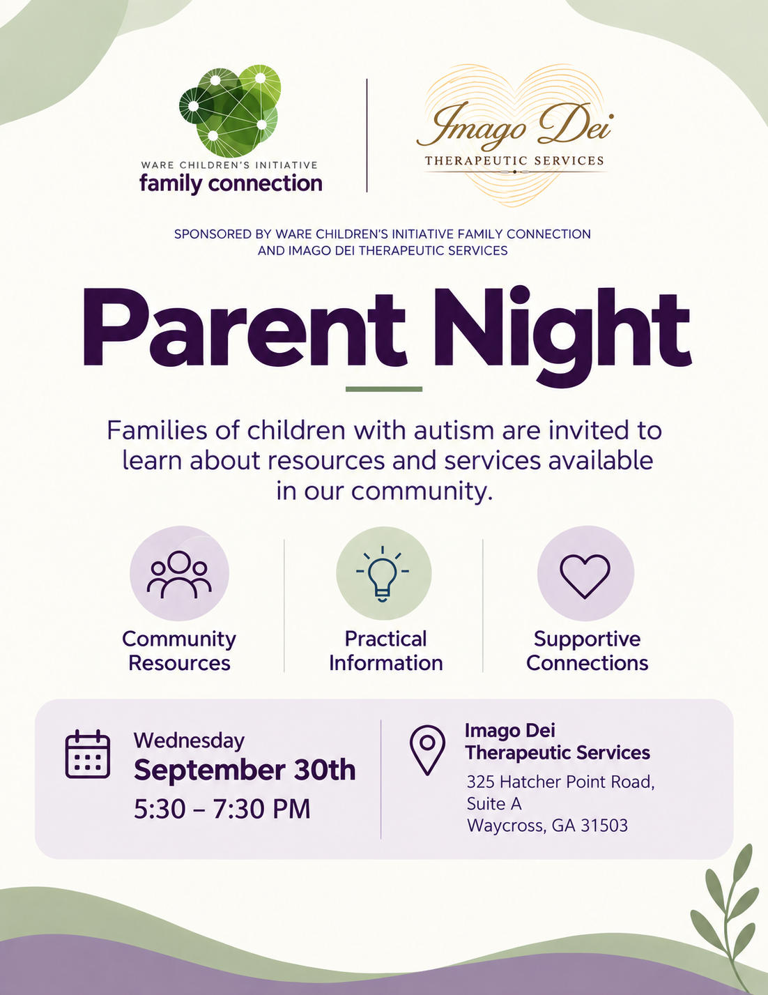 Parent Night announcement with event details